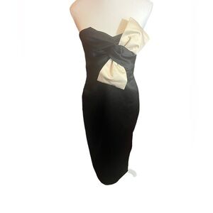 Chelsea satin evening dress with a bow black and white fancy cocktails M